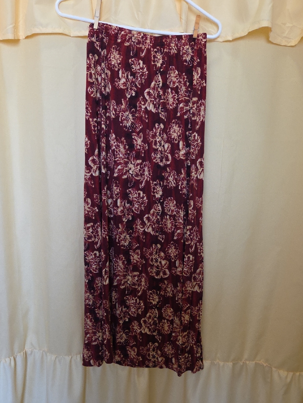 Carole Little Burgundy and Cream Floral Maxi Skirt
